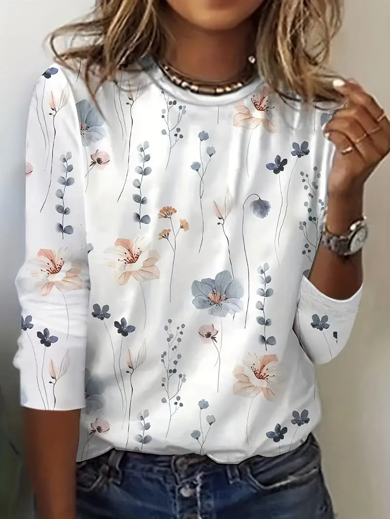 Variant image for Women's Casual Cotton T-Shirt with Floral Print Design-3