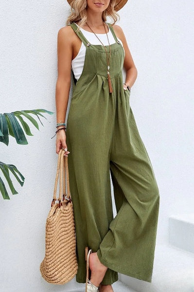 Women’s Trendy Loose Square Neck Linen Jumpsuit with Adjustable Straps | Perfect for Casual Days