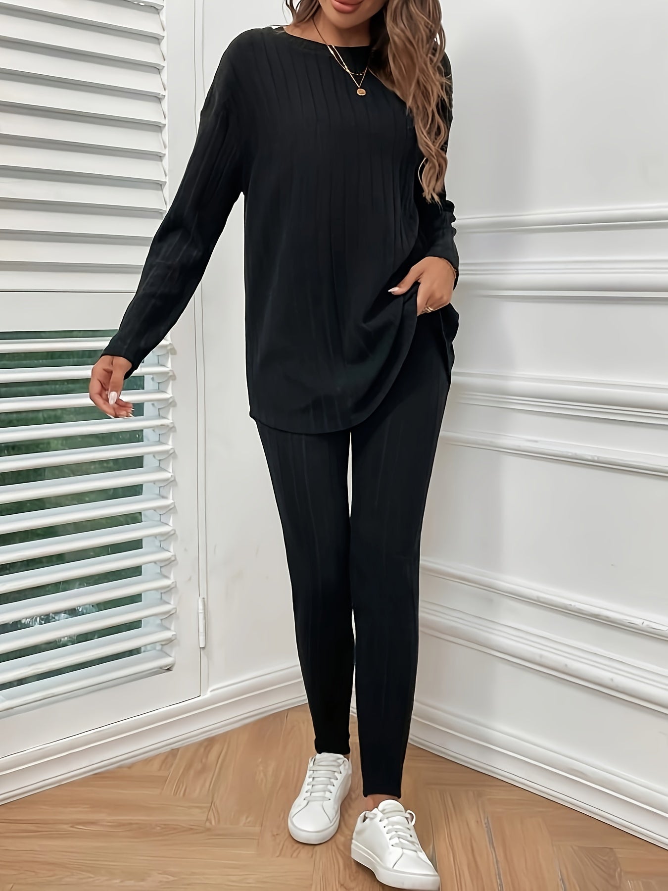 Variant image for Women's Casual Cotton Sweater Set with Jogging Pants for Relaxed Comfort-1