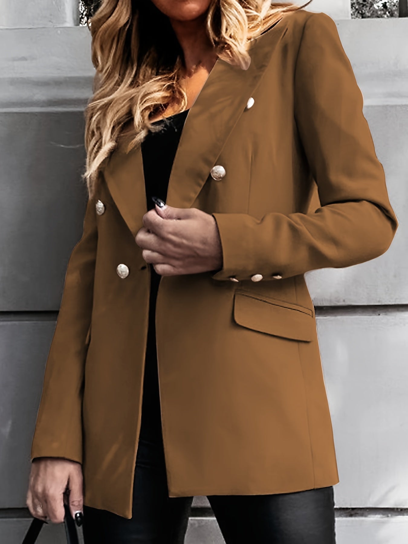 Variant image for Women's Elegant High-Quality Blazer with Double-Row Button Details-7