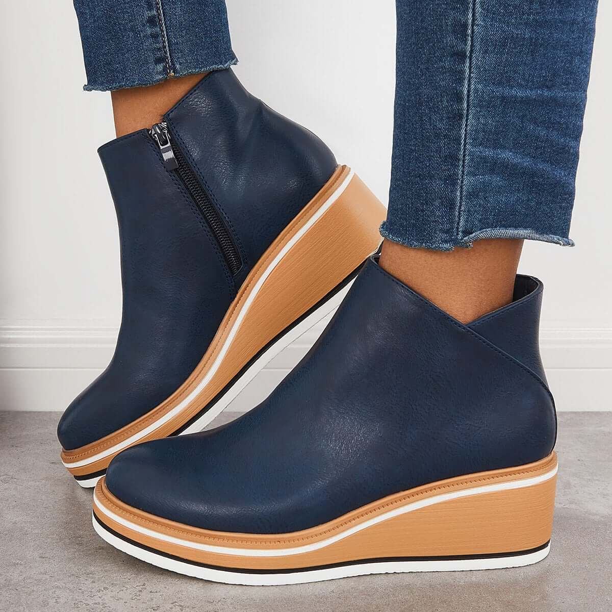 Variant image for Women's Stylish Leather Ankle Boots with Zipper and Platform Sole-9