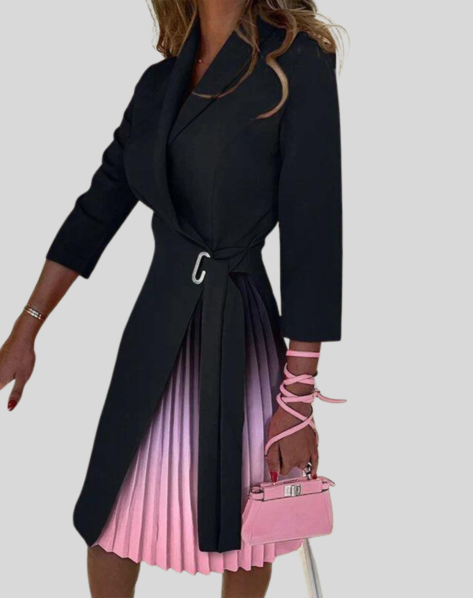 Women's Stylish Multicolored Blazer Dress with Half Sleeves and Side Belt | Perfect for All Seasons