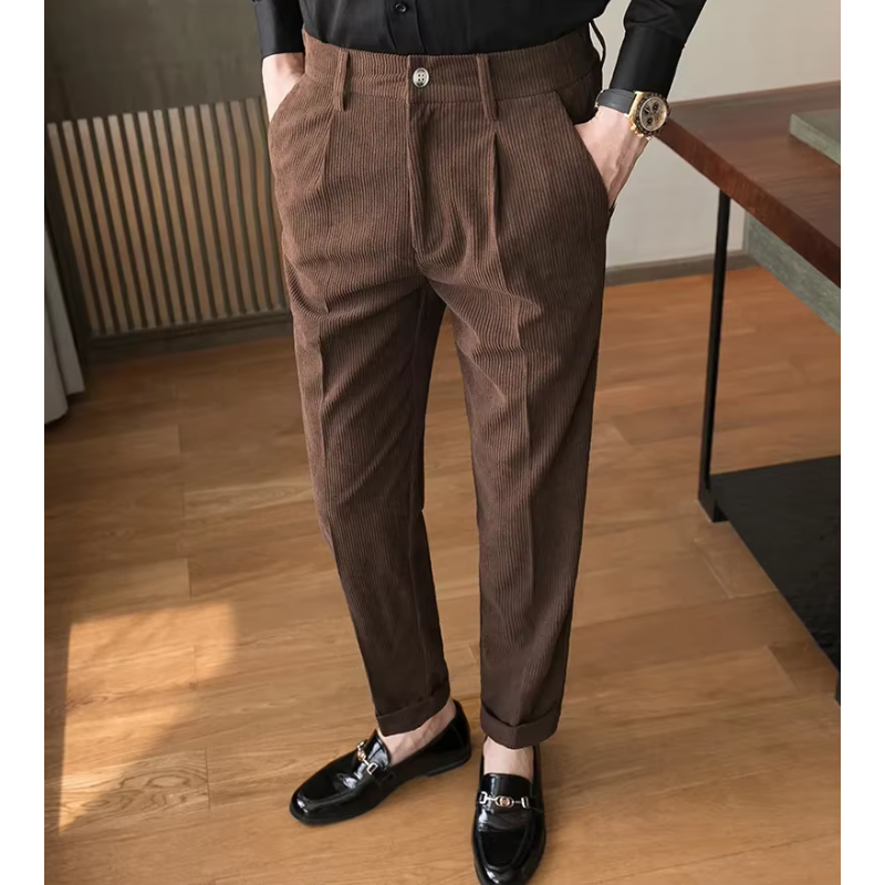 Men’s Casual Straight Corduroy Jeans with Double Pleat | Perfect for All Seasons