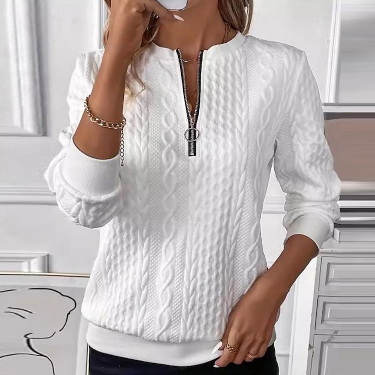 Variant image for Women's Classic Soft Knit Sweater with Long Sleeves-1