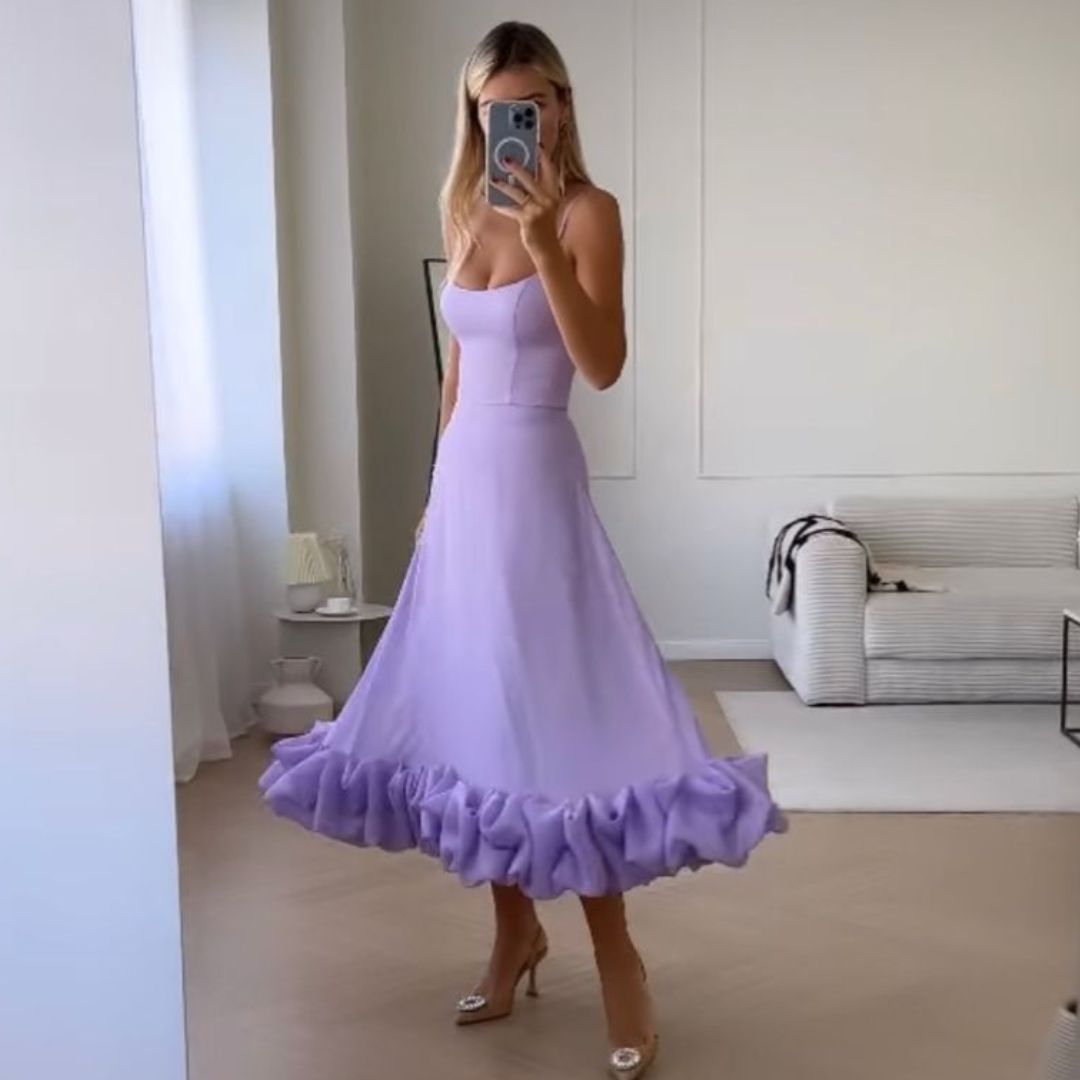 Variant image for Women's Elegant Polyester Midi Dress with Ruffles for Formal and Cocktail Events-11