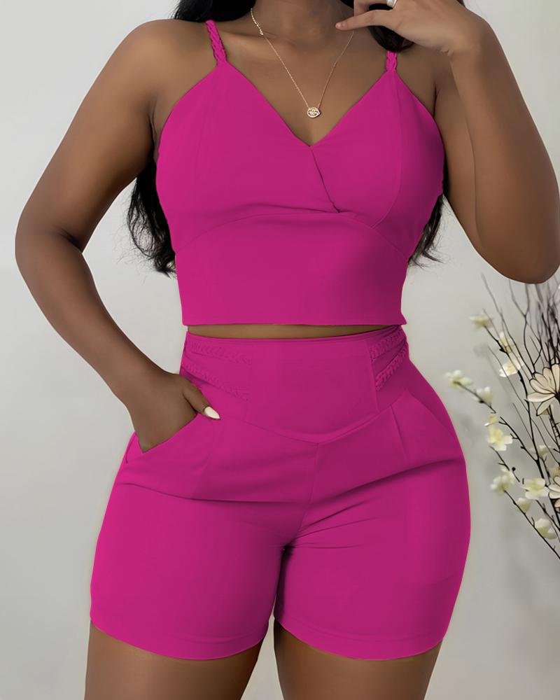 Variant image for Women's Casual Lightweight Polyester Two Piece Short Set with V-Neck-1