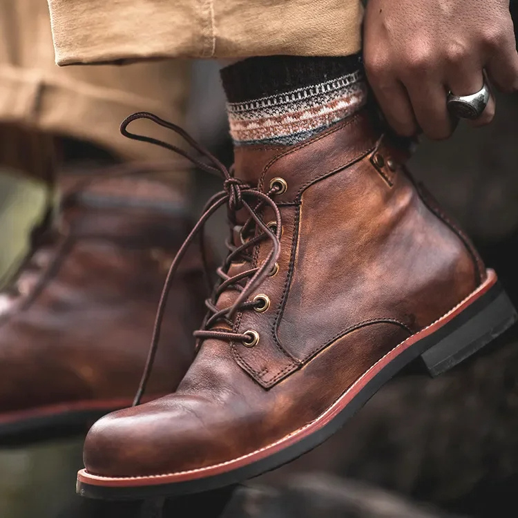 Men's Elegant Vintage Lace Up Vegan Leather Ankle Boots | Perfect for Casual Days