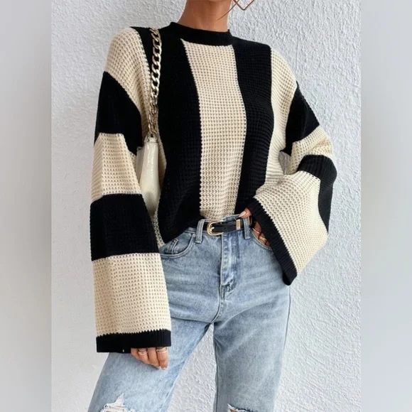 Women's Stylish Knit Sweater with Striped Design