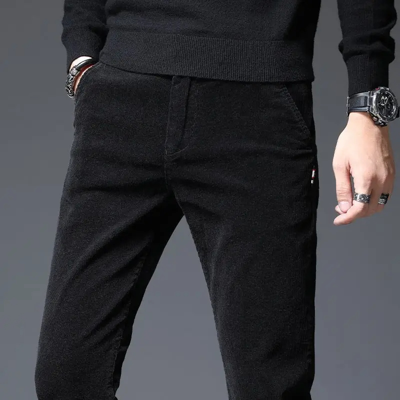 Variant image for Men's Modern Corduroy Pants with Elastic Waistband and Zipper Pockets-1