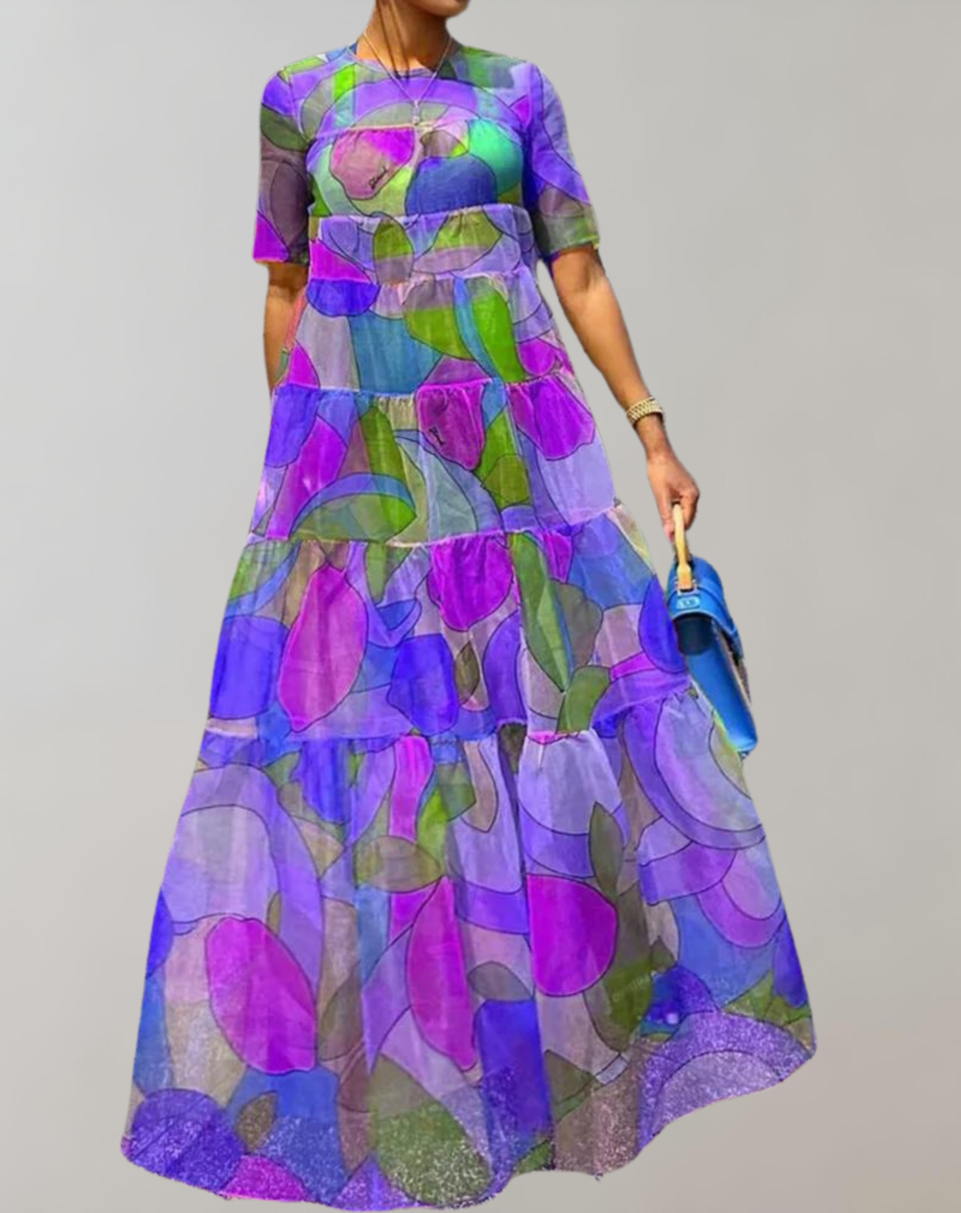 Women's Flattering Printed Dress with Long Sleeves