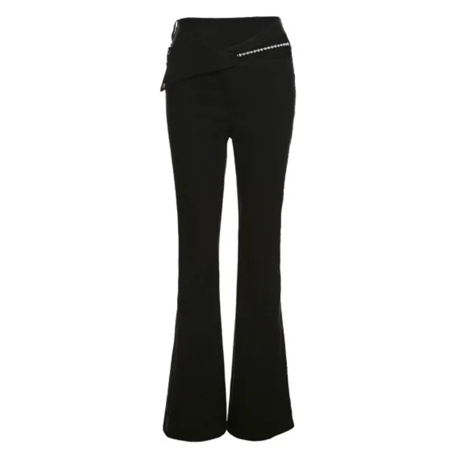 Women's Elegant High Waist Wide Leg Pants with Unique Waistband