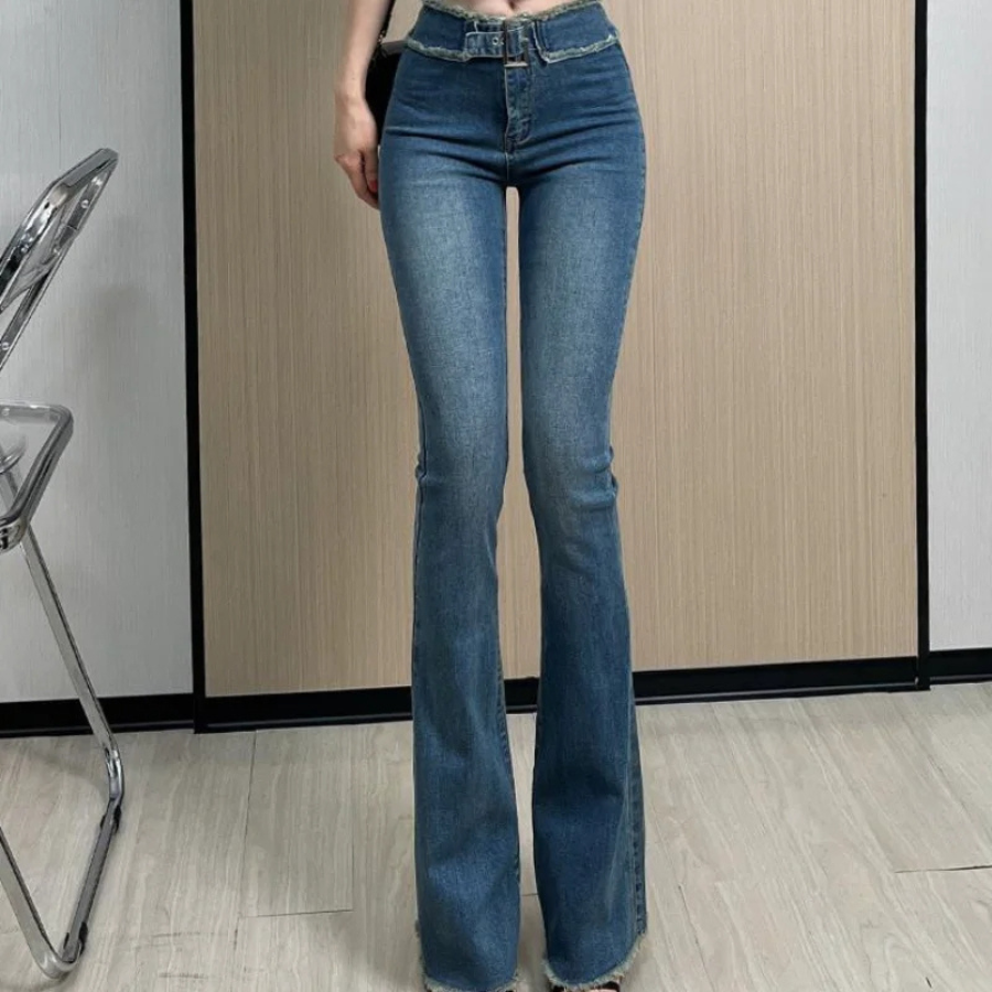 Women's Stylish Stretch Fabric Flared Pants with Layered Ruffles