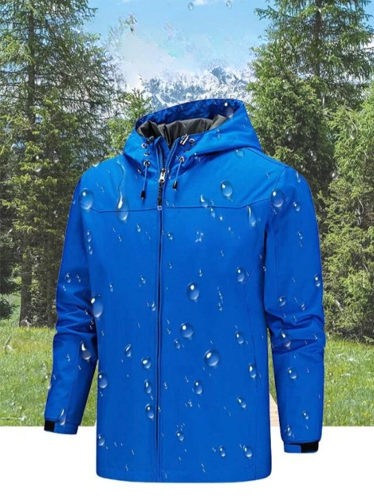 Men's Functional Waterproof Jacket with Adjustable Hood and Zippered Pockets
