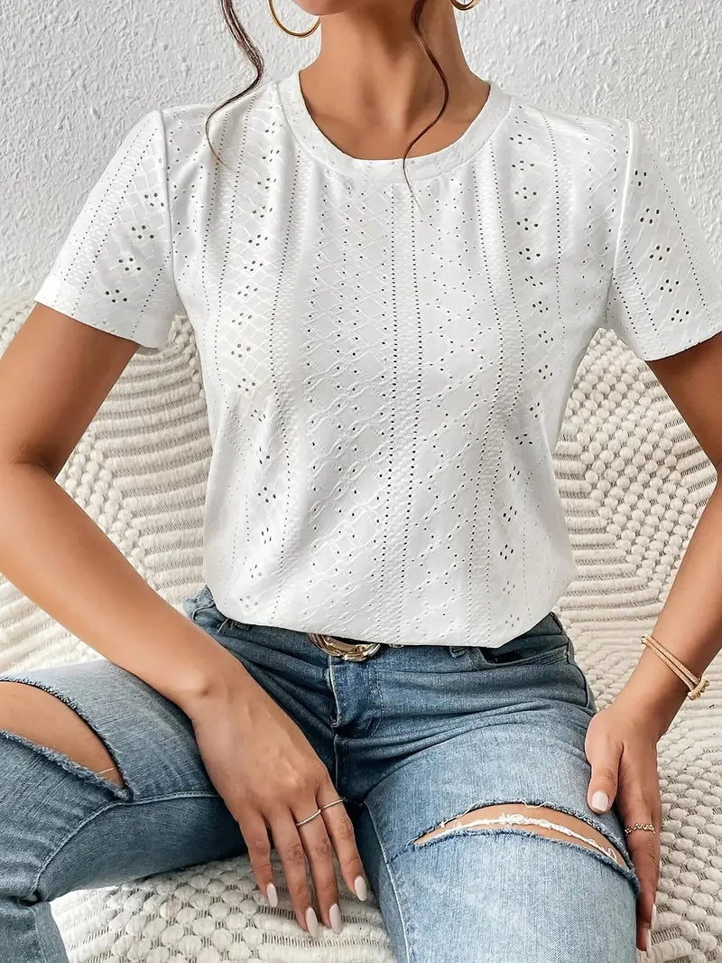 Women's Casual Soft T-Shirt with Round Neckline for Comfortable Daily Wear