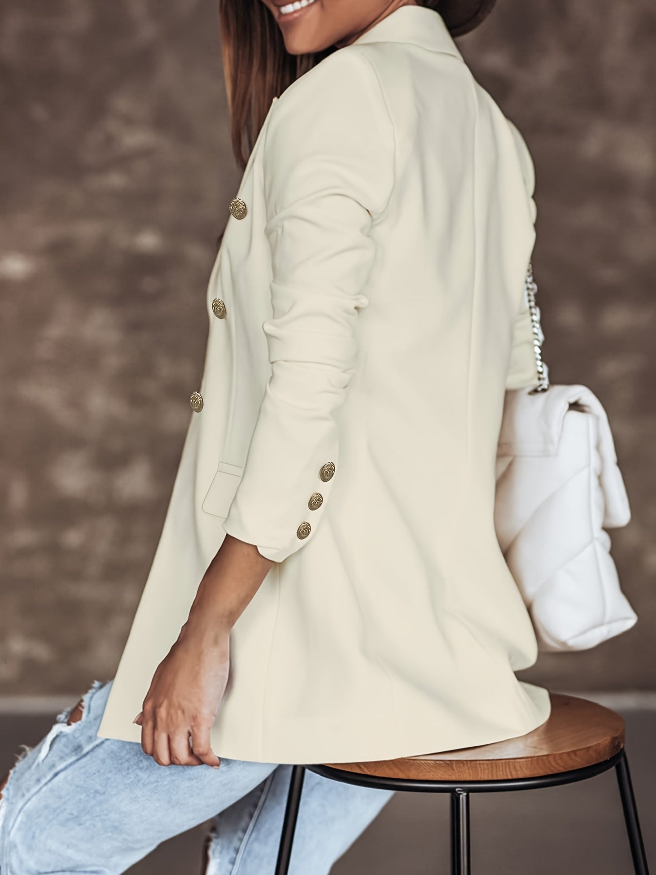 Women's Elegant High-Quality Blazer with Double-Row Button Details