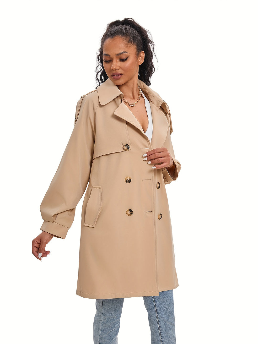 Women's Elegant Double Breasted Puff Sleeve Trenchcoat with Lapel and Button Design | Perfect for All Seasons