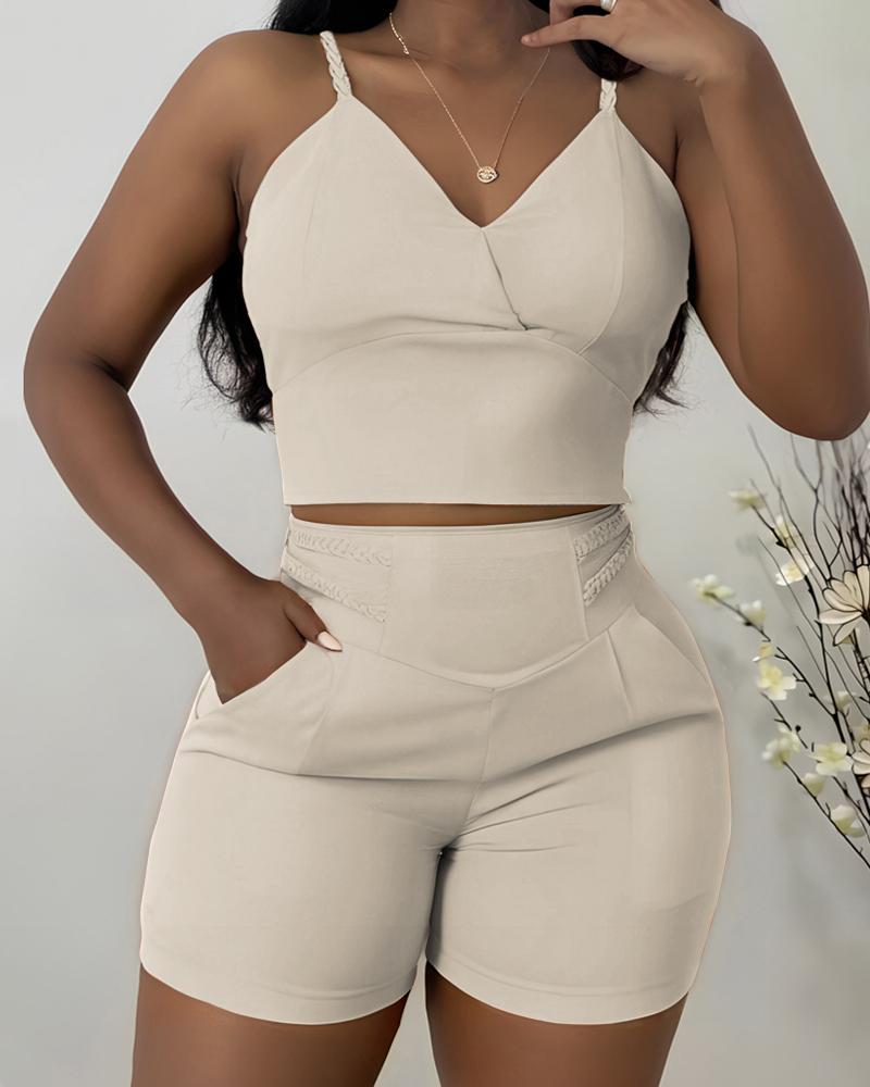 Variant image for Women's Casual Lightweight Polyester Two Piece Short Set with V-Neck-9