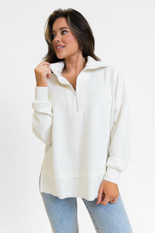 Variant image for Women's Comfortable Ribbed Sweater with Quarter-Zip Closure-7