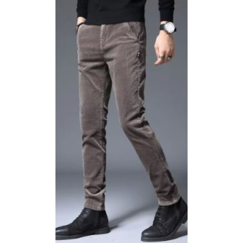 Men's Modern Corduroy Pants with Elastic Waistband and Zipper Pockets