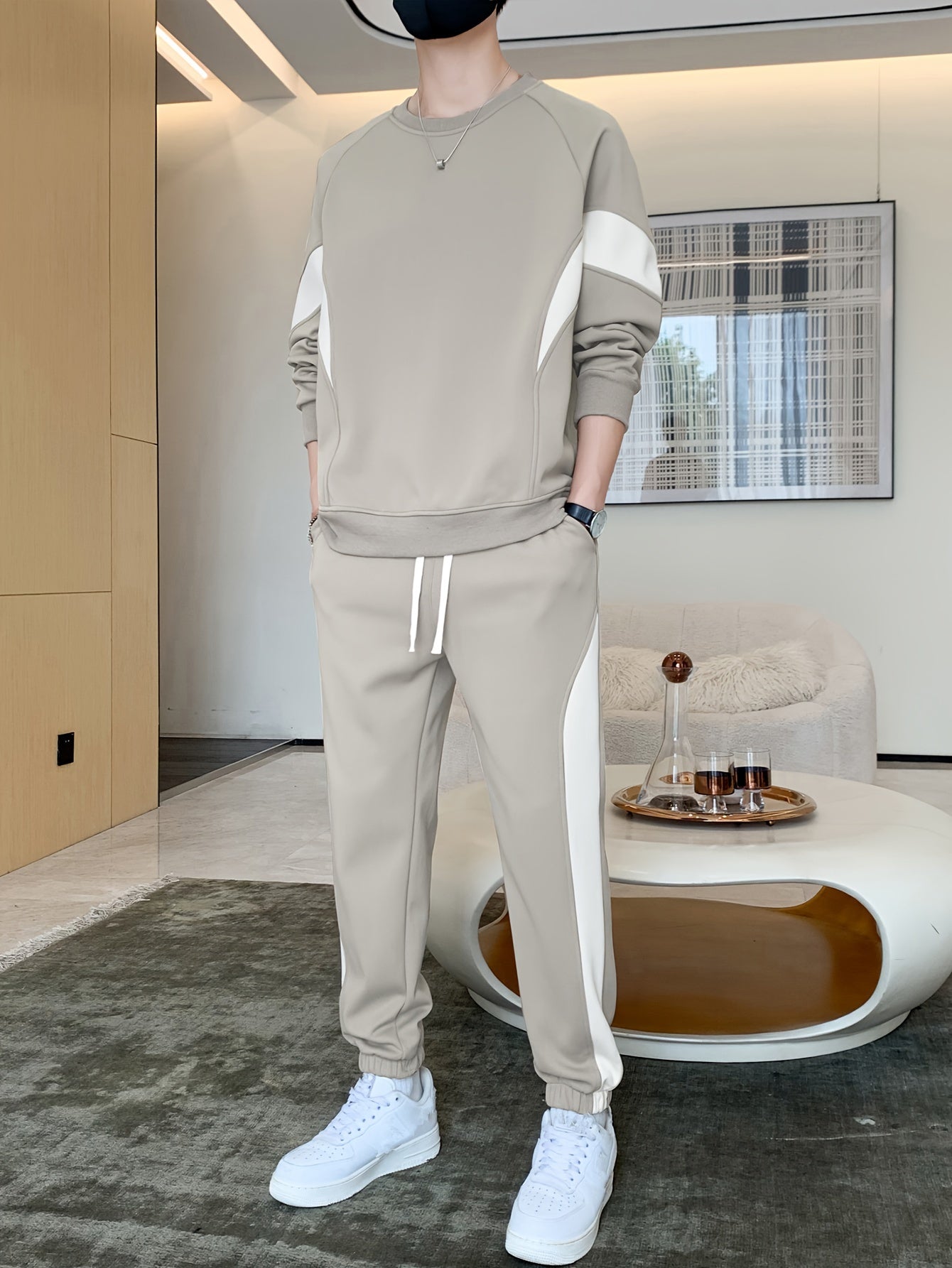 Men's Classic Colorblock Sweater with Drawstring Jogging Bottoms Tracksuit | Perfect for All Seasons