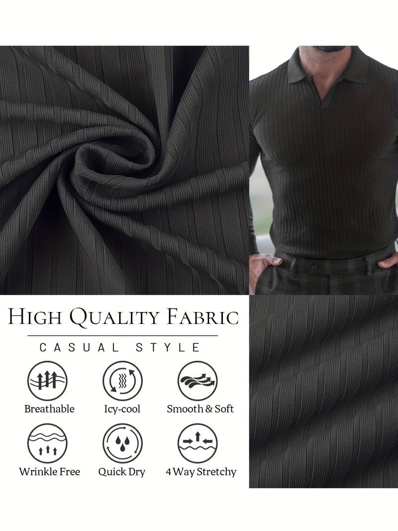 Men's Stylish Ribbed Shirt with Slim Fit Design