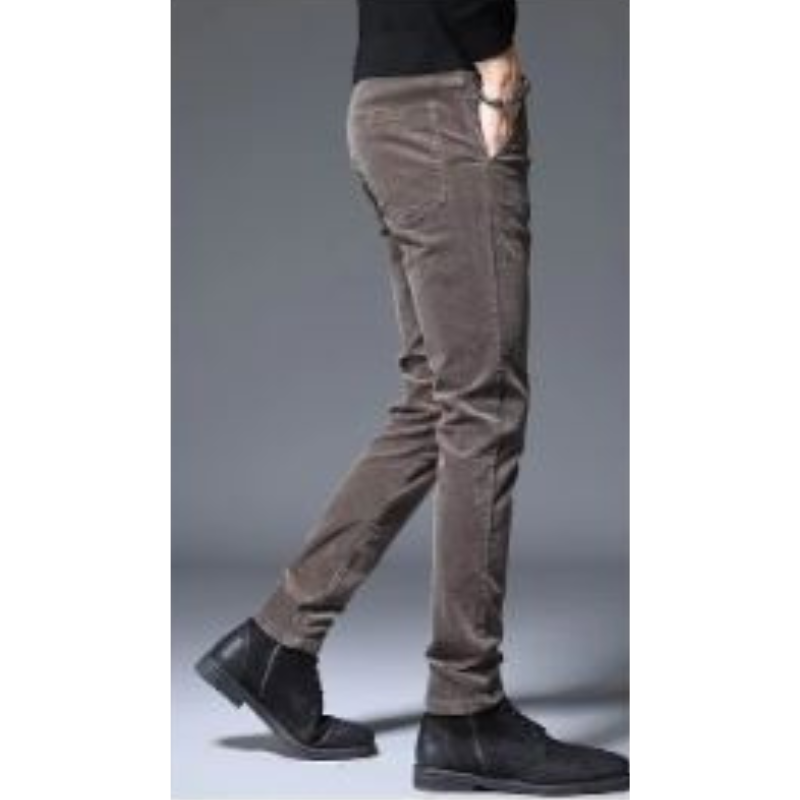 Men's Modern Corduroy Pants with Elastic Waistband and Zipper Pockets