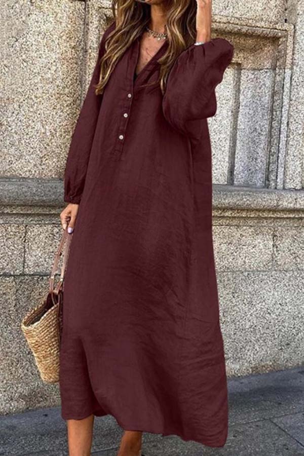 Women's Elegant Cotton Linen Jumpsuit with Long Sleeves and Button Closure