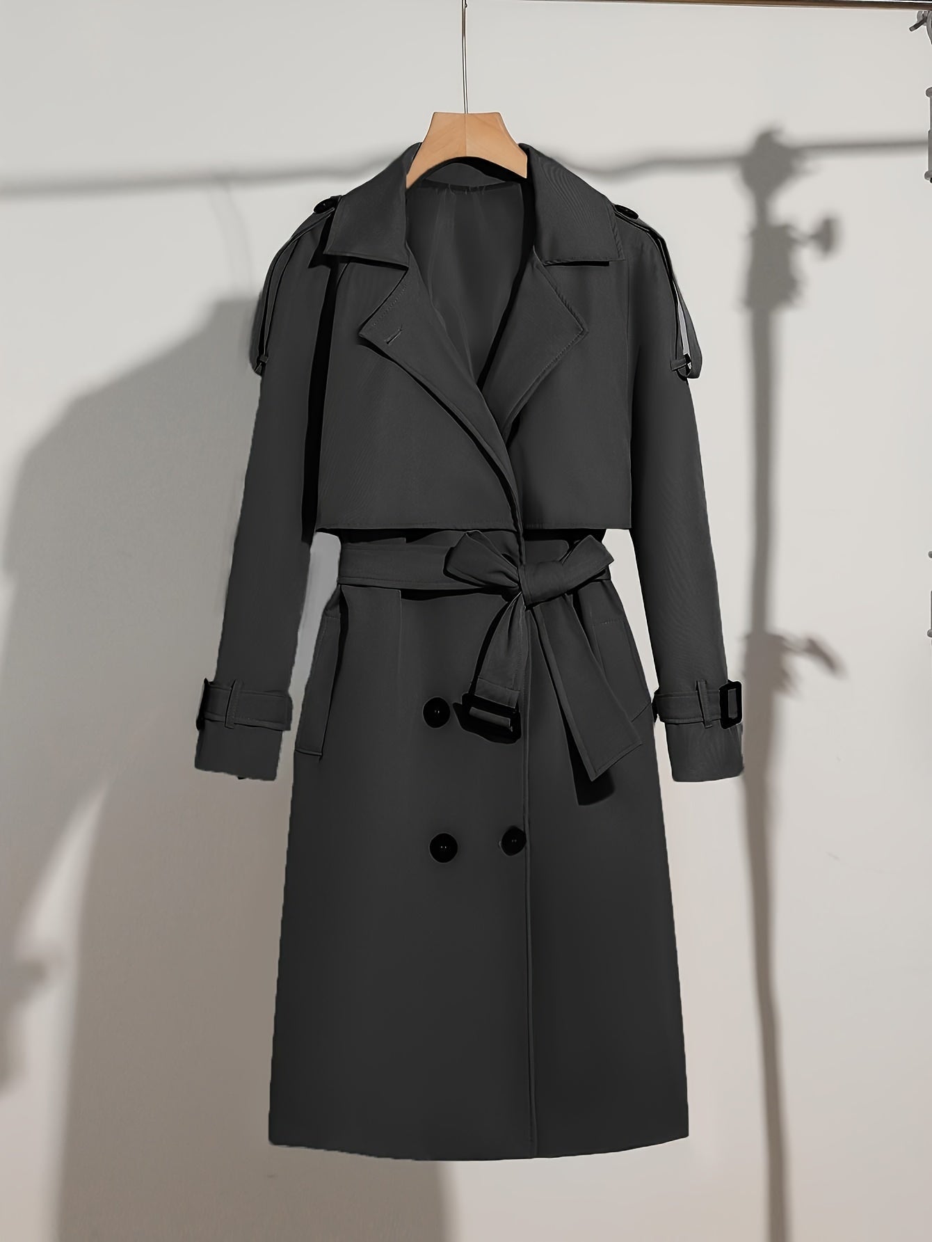 Women's Elegant Polyester Trench Coat with Double Row of Buttons