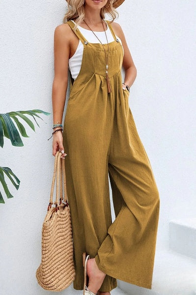 Women’s Trendy Loose Square Neck Linen Jumpsuit with Adjustable Straps | Perfect for Casual Days