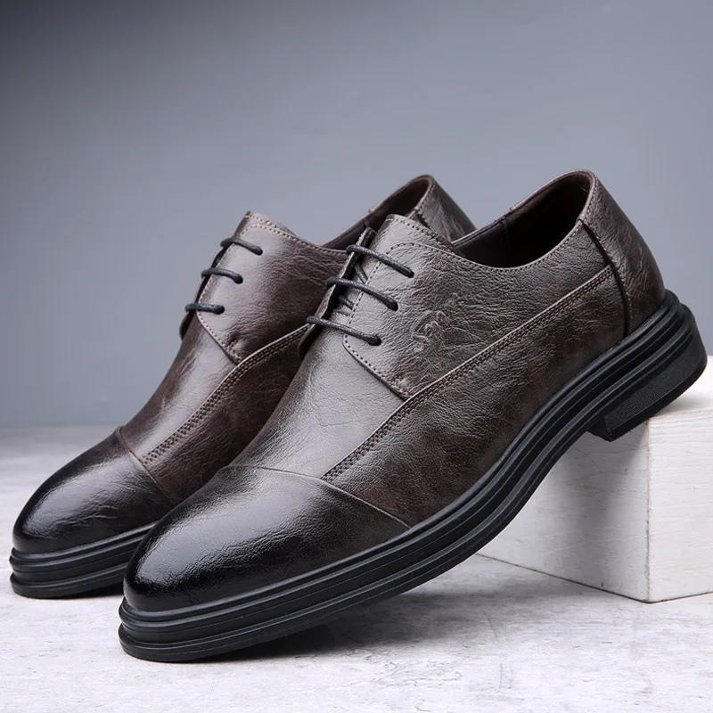 Men's Elegant Leather Shoes with Cap-Toe Design