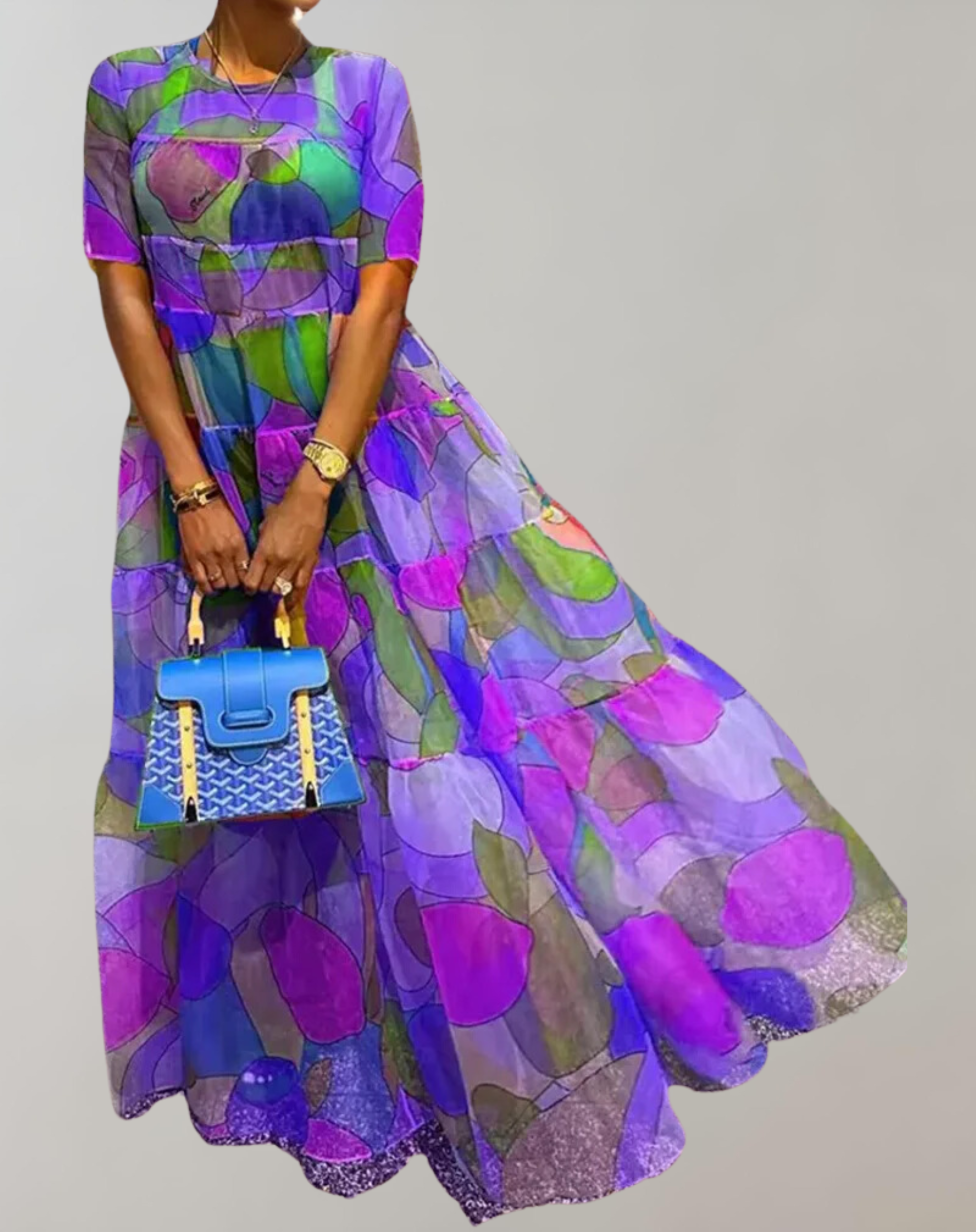 Women's Flattering Printed Dress with Long Sleeves