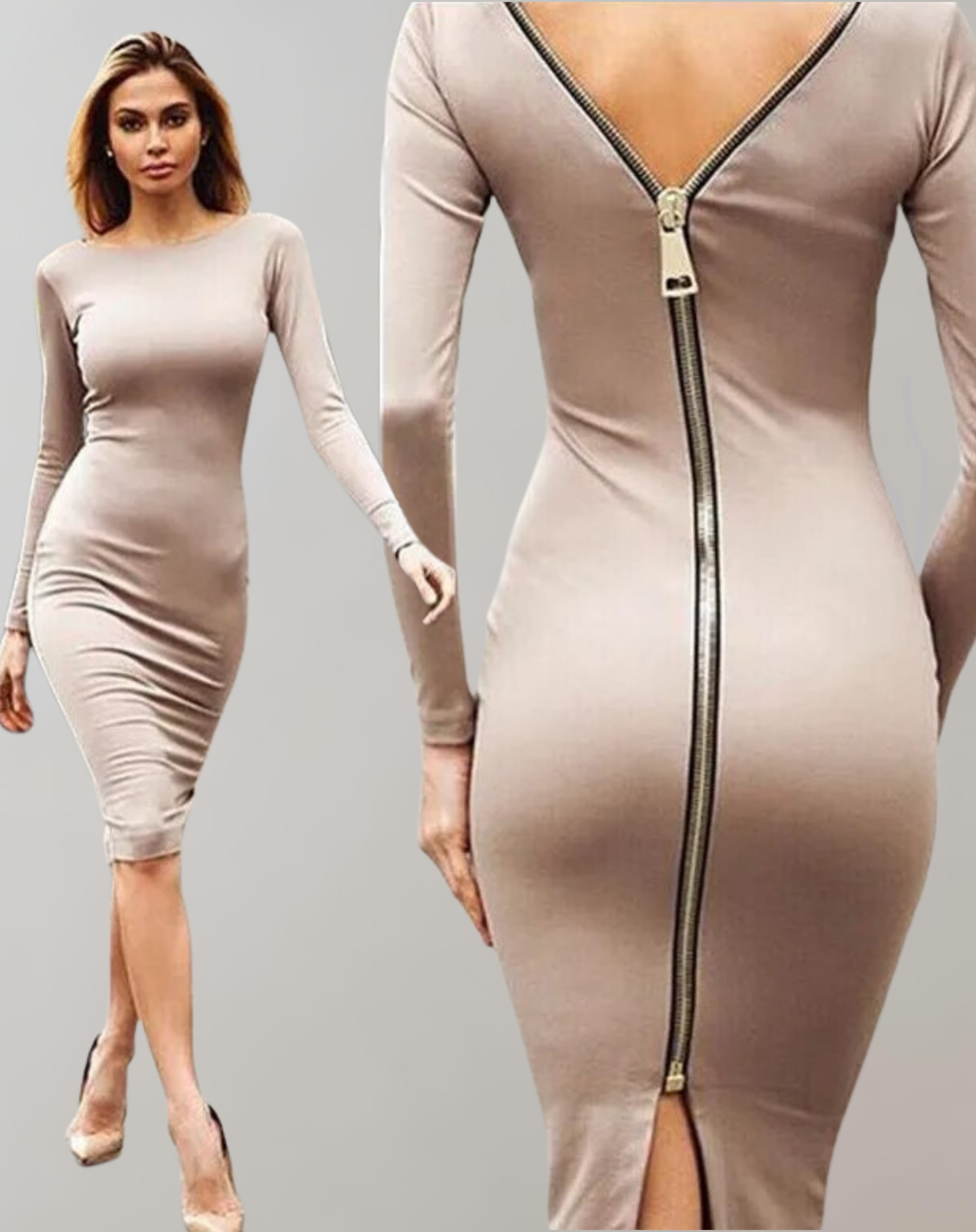 Variant image for Women's Elegant Breathable Dress with Long Sleeves and Back Zipper-1