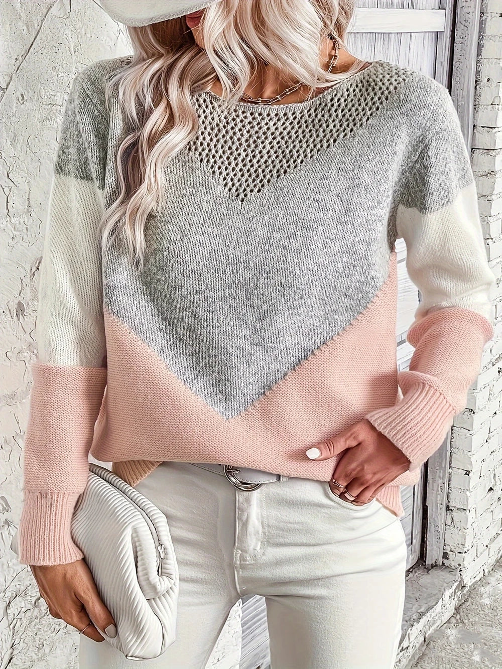 Women's Elegant Knit Sweater with Openwork Design