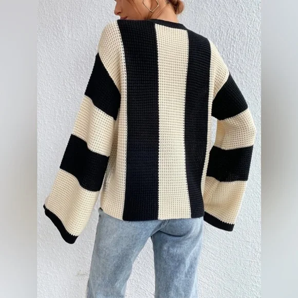 Variant image for Women's Stylish Knit Sweater with Striped Design-1