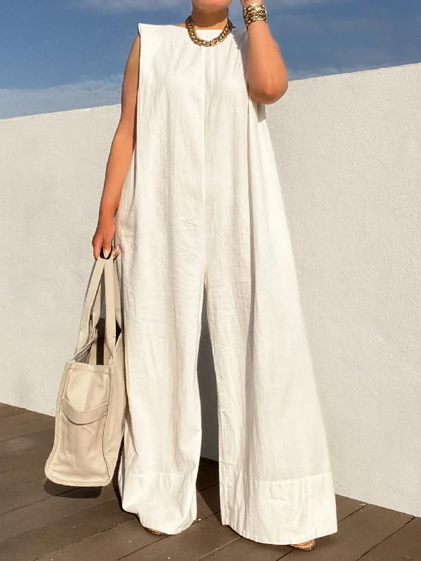 Women's Elegant Wide-Leg Jumpsuit with Sleeveless Design