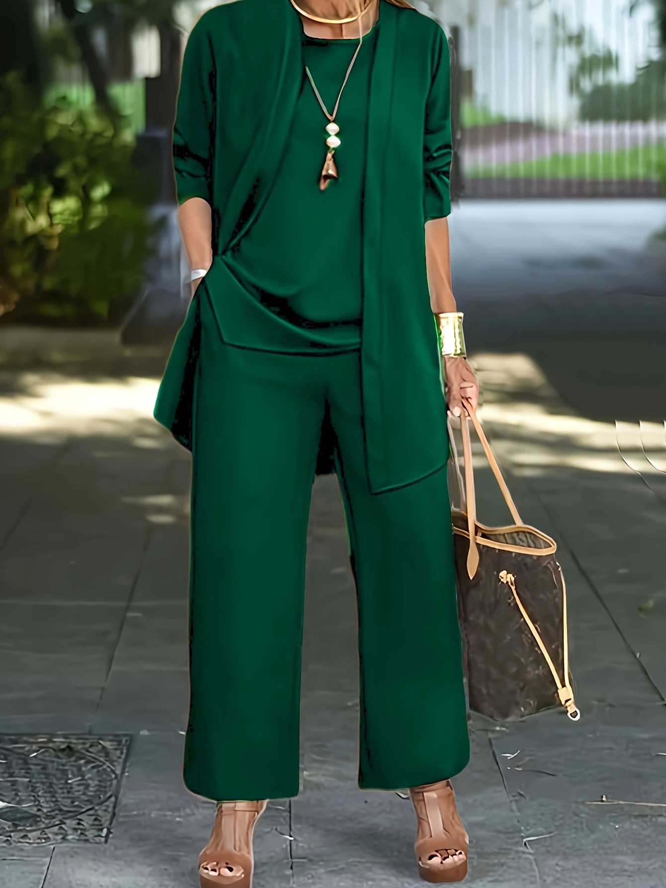 Variant image for Women's Casual Soft Fabric Loungewear Set with Long Sleeve Cardigan-36