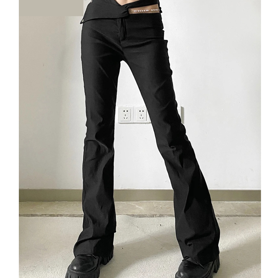 Women's Elegant High Waist Wide Leg Pants with Unique Waistband