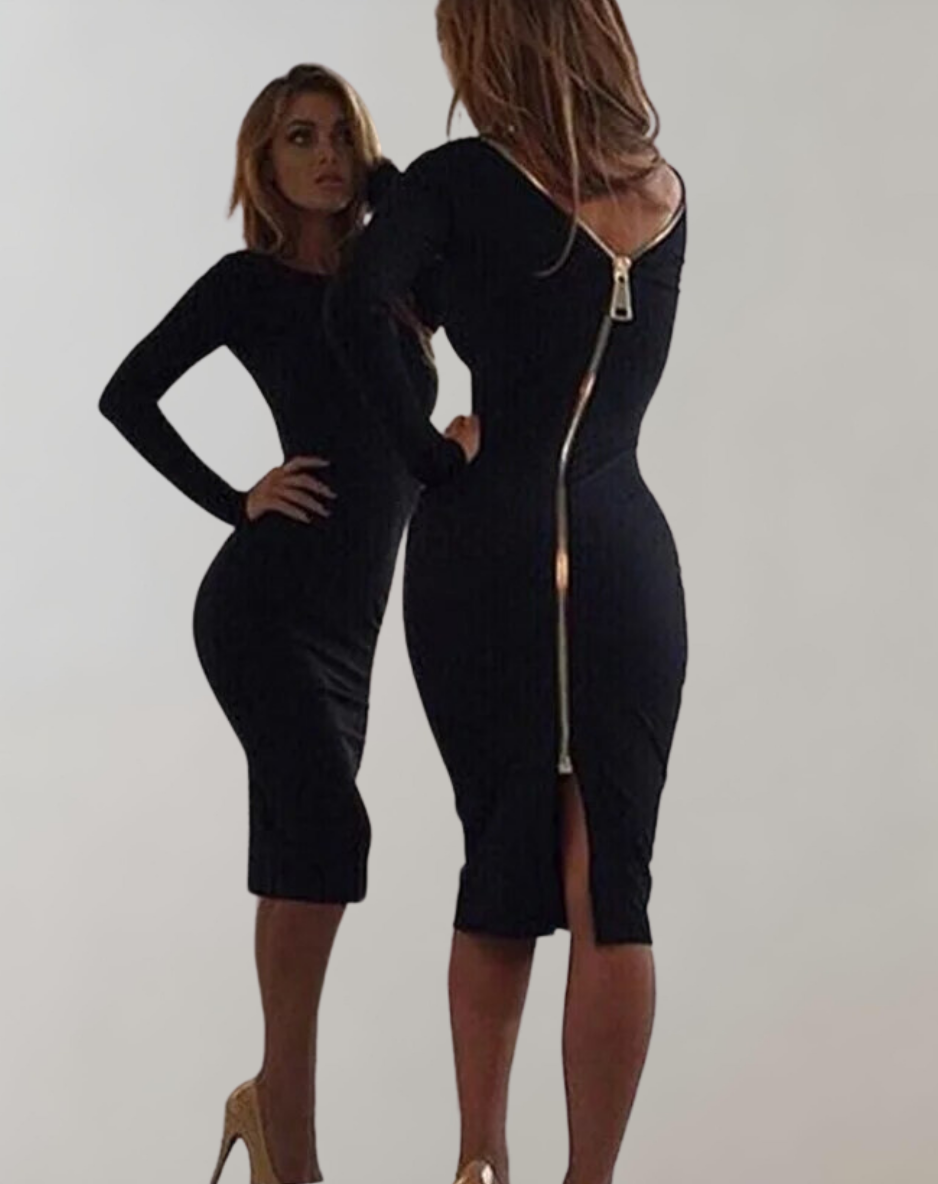 Women's Elegant Breathable Dress with Long Sleeves and Back Zipper