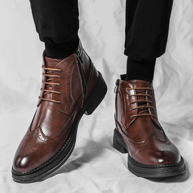 Variant image for Men's Classic Leather Brogue Lace-Up Shoes with Side Zipper-16