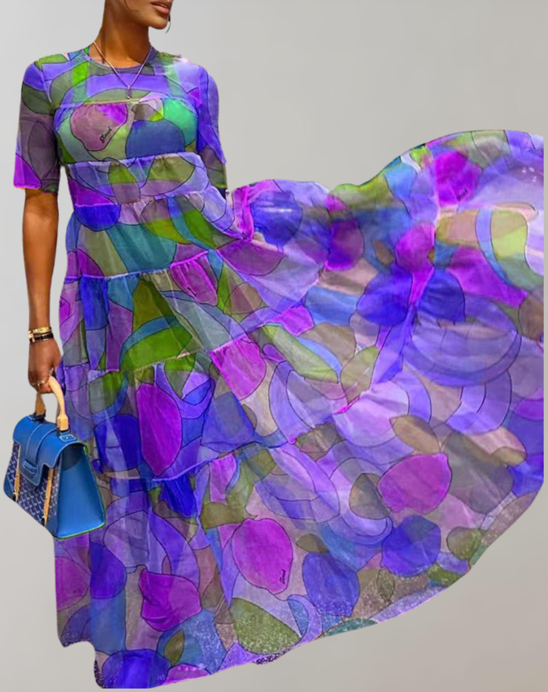 Women's Flattering Printed Dress with Long Sleeves