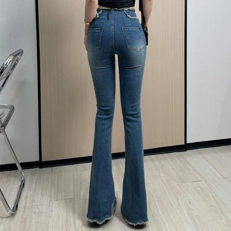 Women's Stylish Stretch Fabric Flared Pants with Layered Ruffles