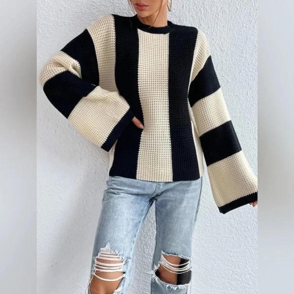 Women's Stylish Knit Sweater with Striped Design