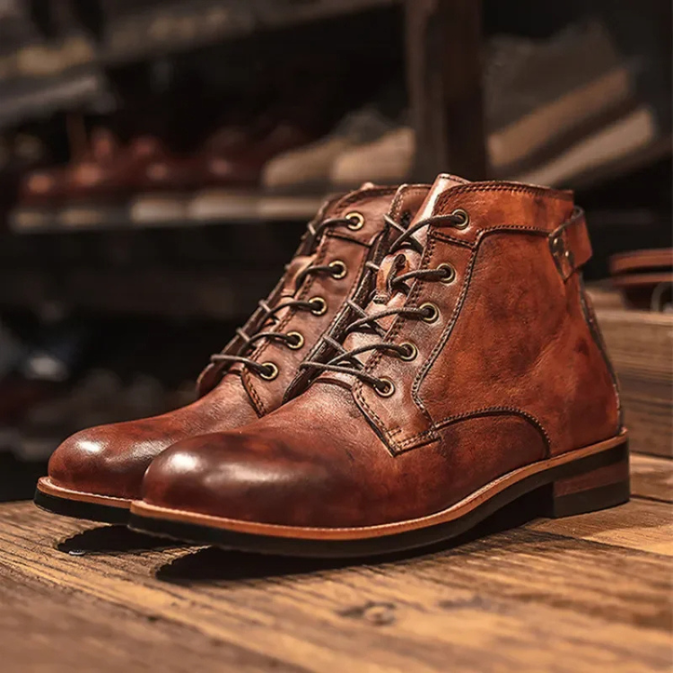 Men's Elegant Vintage Lace Up Vegan Leather Ankle Boots | Perfect for Casual Days
