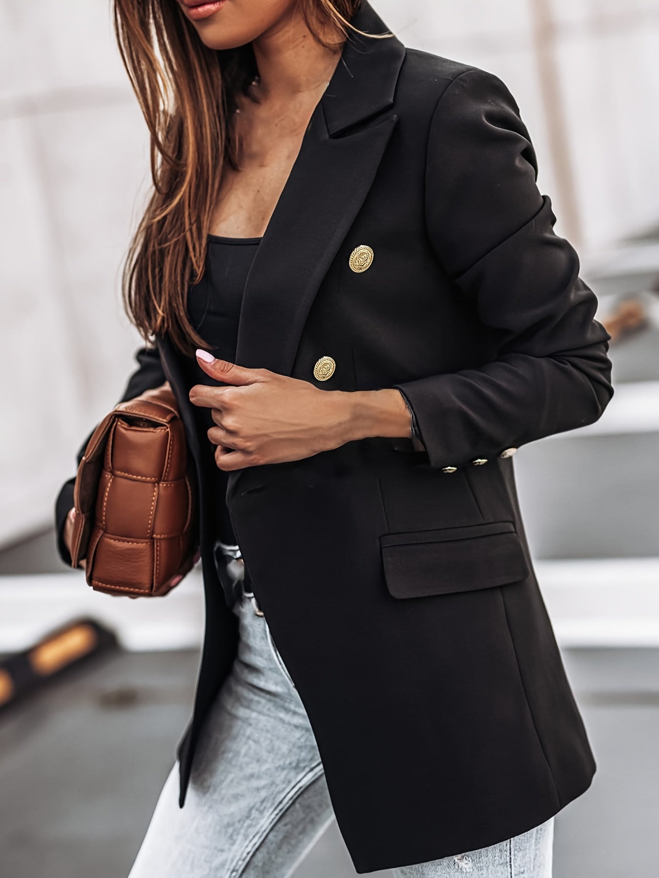 Variant image for Women's Elegant High-Quality Blazer with Double-Row Button Details-1
