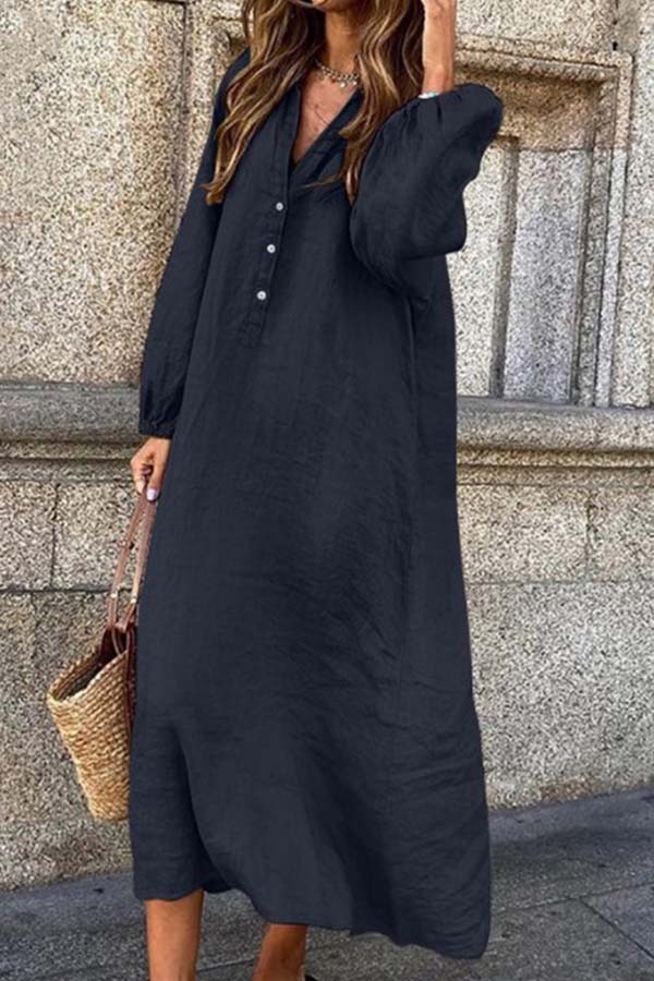 Women's Elegant Cotton Linen Jumpsuit with Long Sleeves and Button Closure