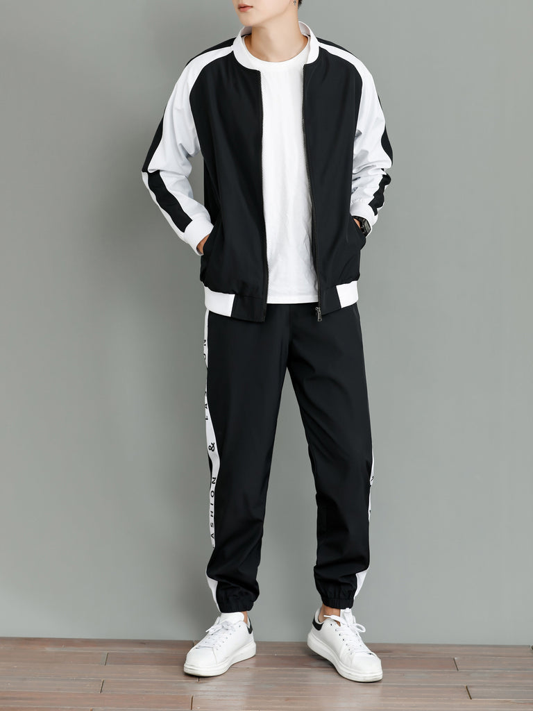 Men's Casual Colorblock Jacket with Jogging Pants Tracksuit | Perfect for All Seasons