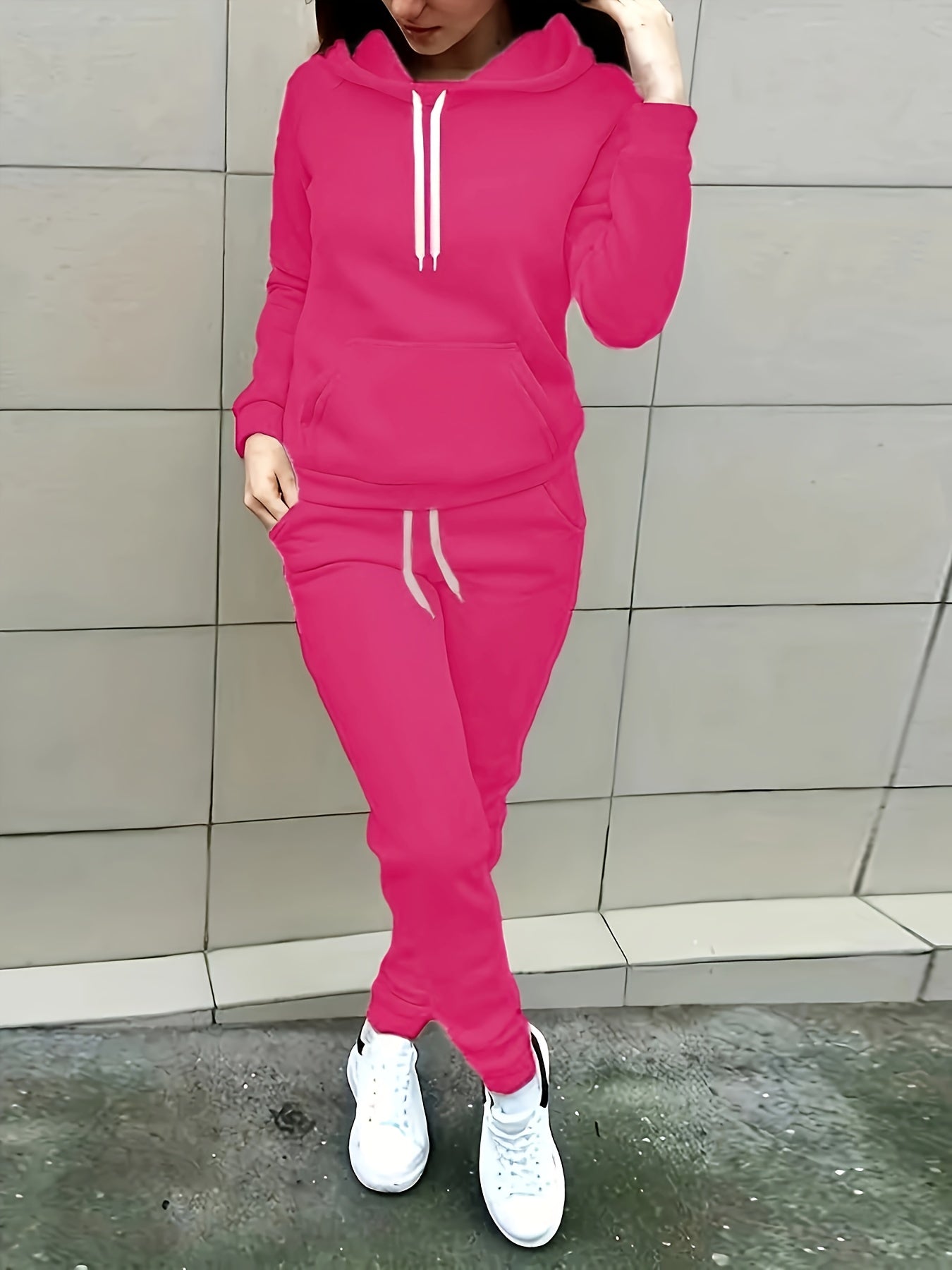 Variant image for Women's Cozy Soft Fabric Hoodie and Jogging Pants Set with Functional Pockets-31
