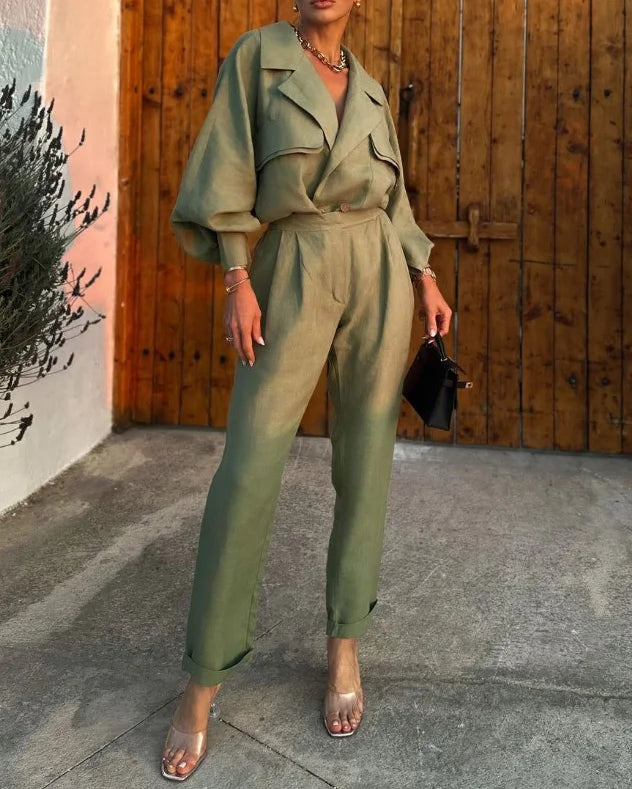 Women’s Casual Loose-Fit Blazer with Long Pants Two-Piece Set | Perfect for Casual Days