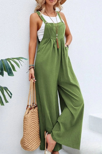 Women’s Trendy Loose Square Neck Linen Jumpsuit with Adjustable Straps | Perfect for Casual Days
