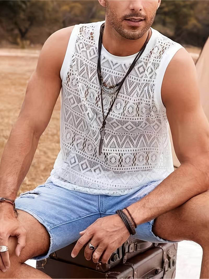 Women's Ethnic Inspired Comfortable Tank Top with Hollowed-Out Design